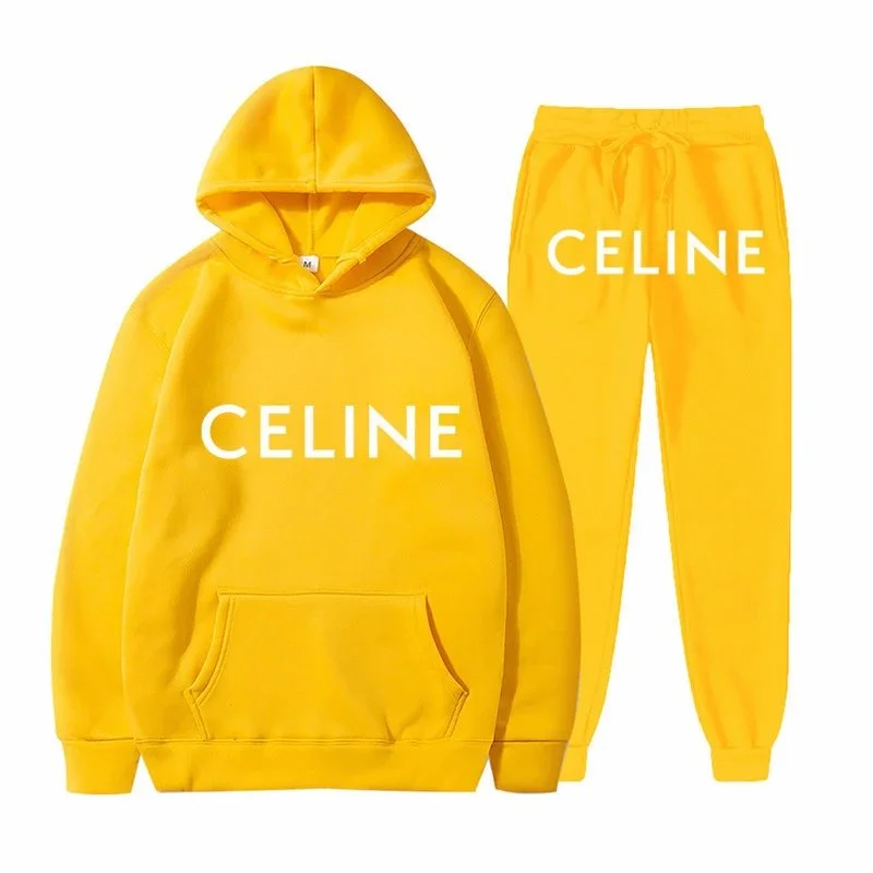 Celine Celine Yellow Logo Hoodie & Pants Set Yellow - 1