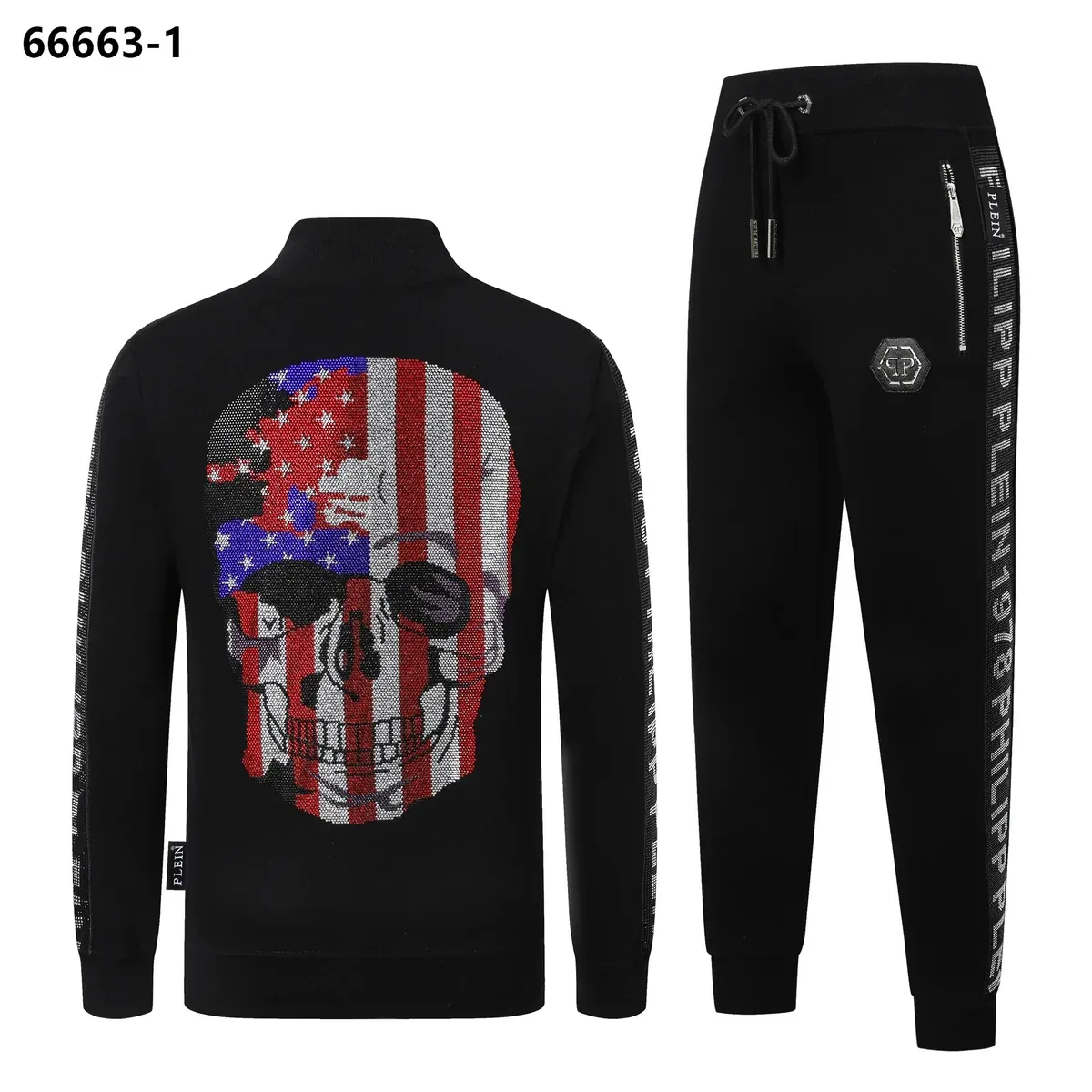 Philipp Plein Philipp Plein Skull Black American Flag Skull Tracksuit Set Black