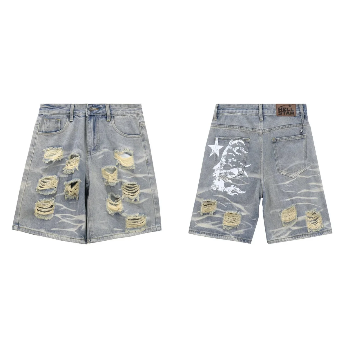 Hellstar Hellstar Studios Distressed Light Blue Denim Shorts Blue - 1