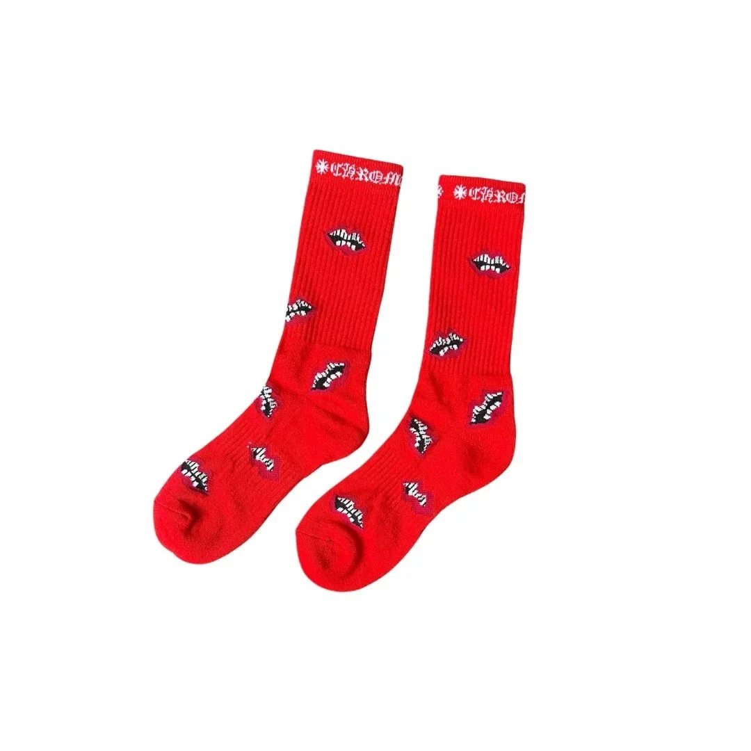 Other Red Lip Print Crew Socks Red - 1