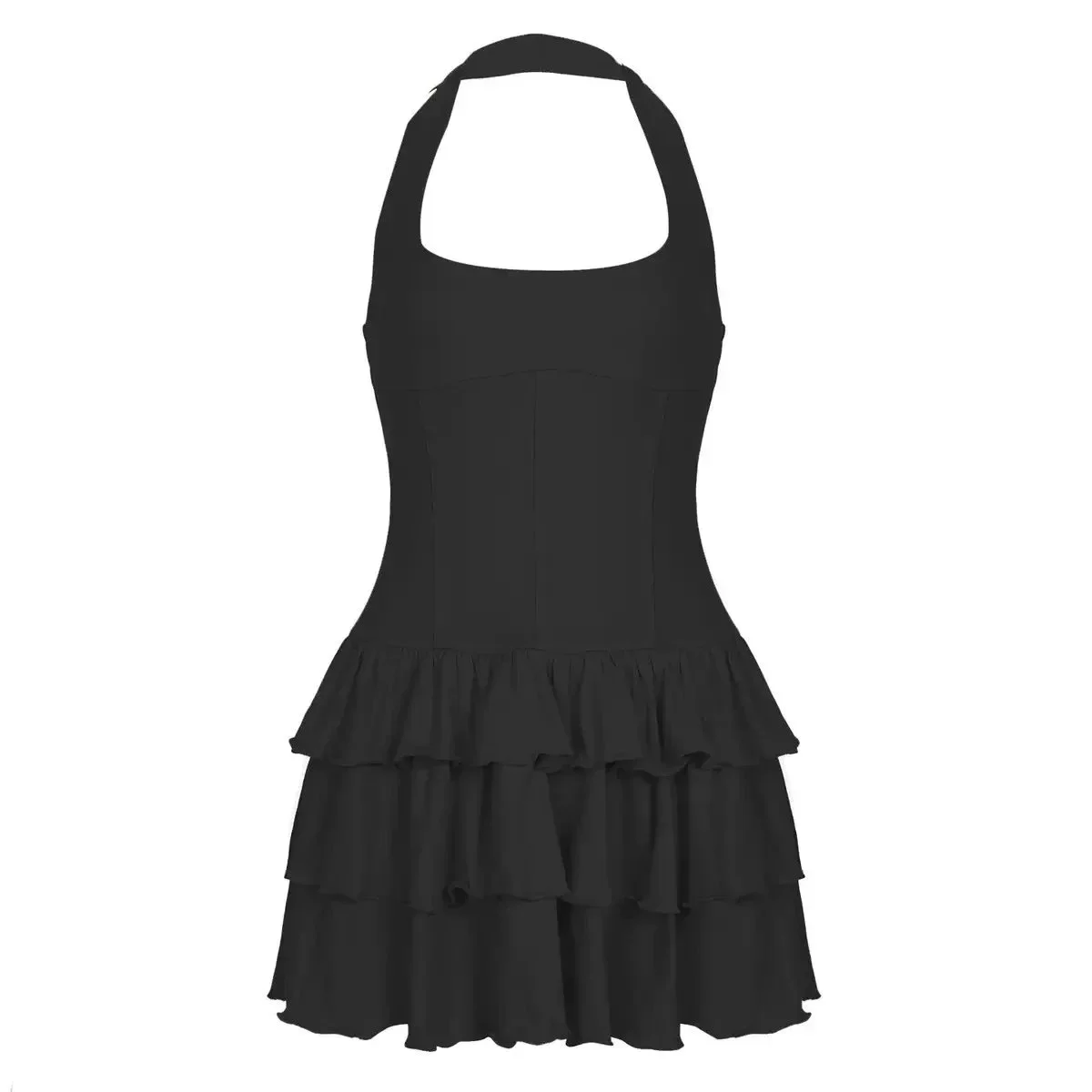 Other Black Ruffle Detail Halter Mini Dress Black - 1