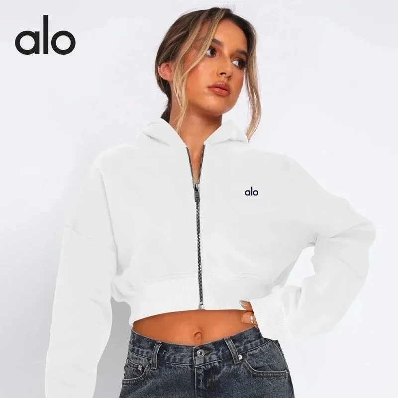 Alo Yoga Alo Crop Zip Hoodie White Casual Top White - 1