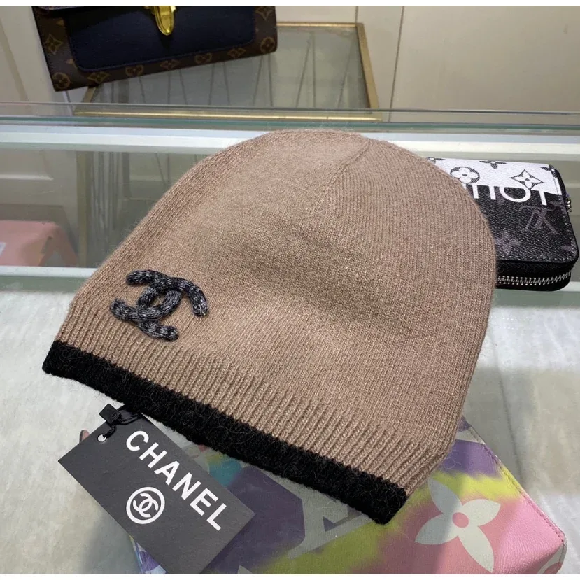 Chanel Chanel Beige/Black Knit Beanie Beige