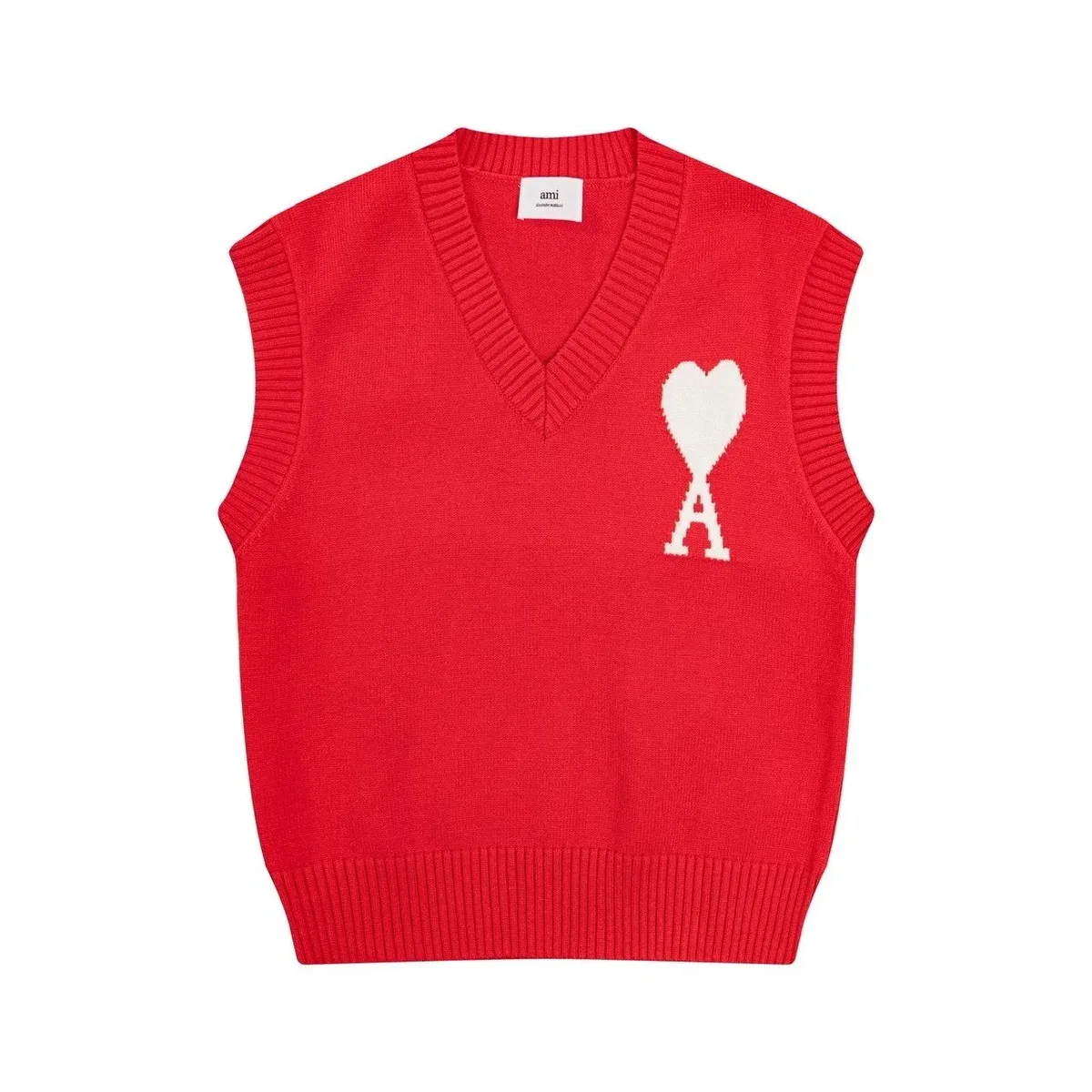 Ami Paris AMI Ami de Coeur Red Heart Sweater Vest Red - 1