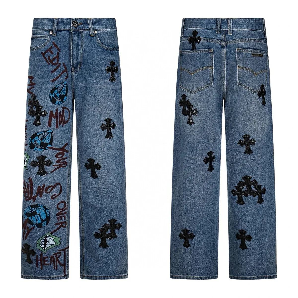Chrome Hearts Chrome Hearts CH Cross Printed Blue/Black Denim Jeans Blue