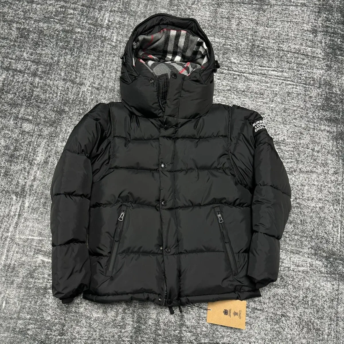 Burberry Burberry Black Puffer Jacket with Check Hood Black