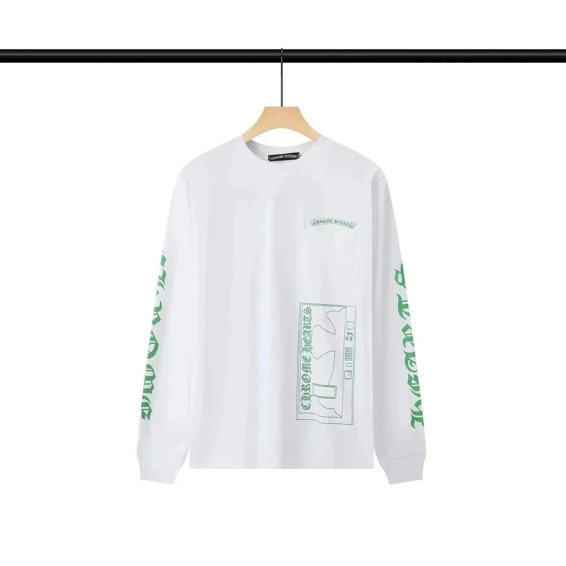 Chrome Hearts Chrome Hearts White Green Print Long Sleeve T-Shirt White - 1