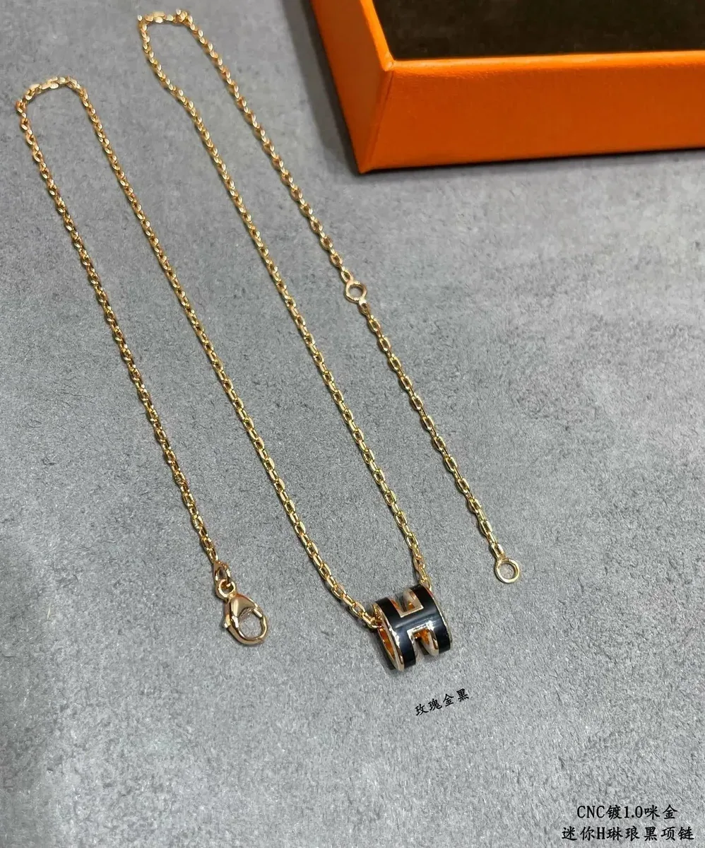 Hermès Hermès H Series Mini H Rose Gold Black Necklace Black