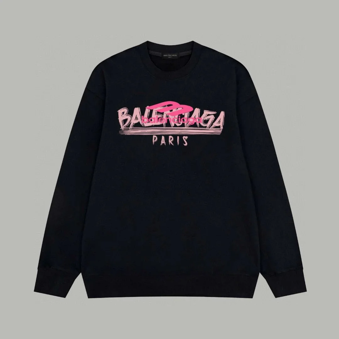 Balenciaga Balenciaga Black Pink Logo Crewneck Sweatshirt Black - 1