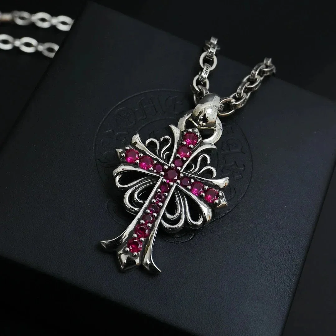 Chrome Hearts Chrome Hearts CH Cross Ruby Red Silver Necklace Silver - 1