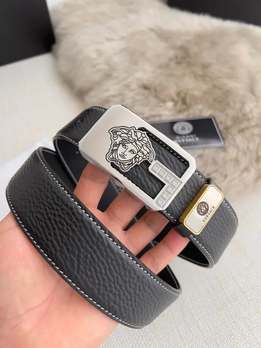 Versace Versace Medusa Head Belt Black Leather Belt Black - 1