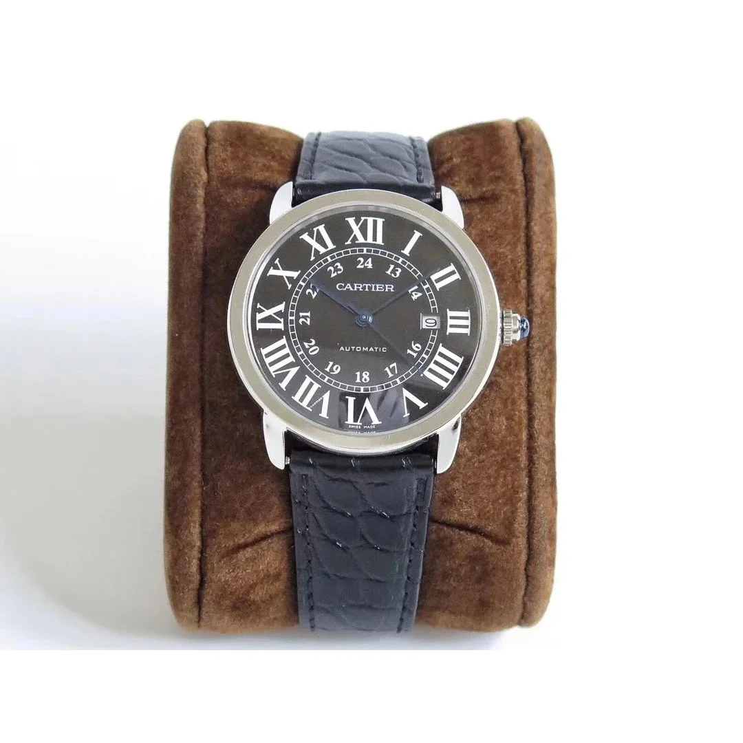 Cartier Cartier Ronde Automatic Watch Black Dial Black Strap Black