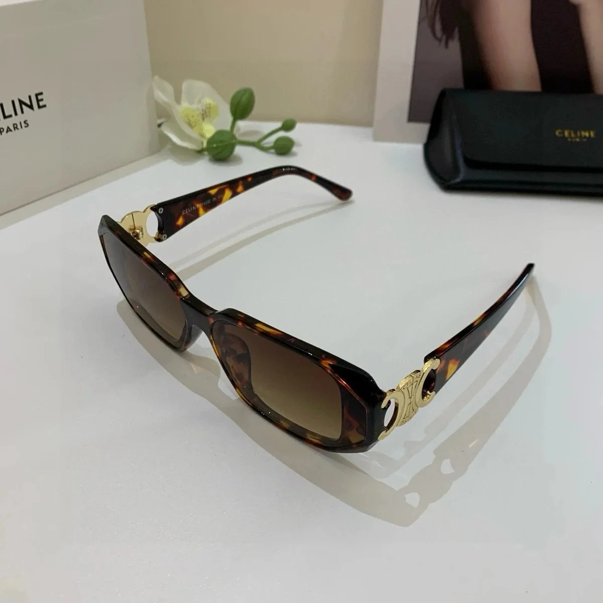 Celine Celine Classic Logo Tortoiseshell Sunglasses Brown
