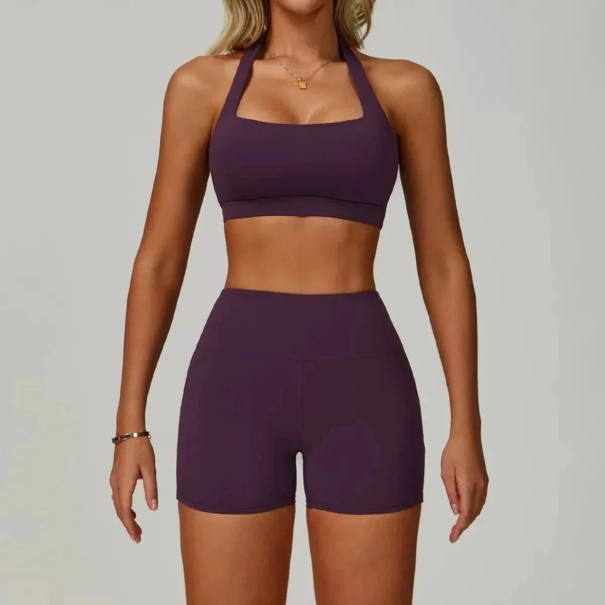 Other Dusty Purple Sports Bra & Shorts Set Purple - 1