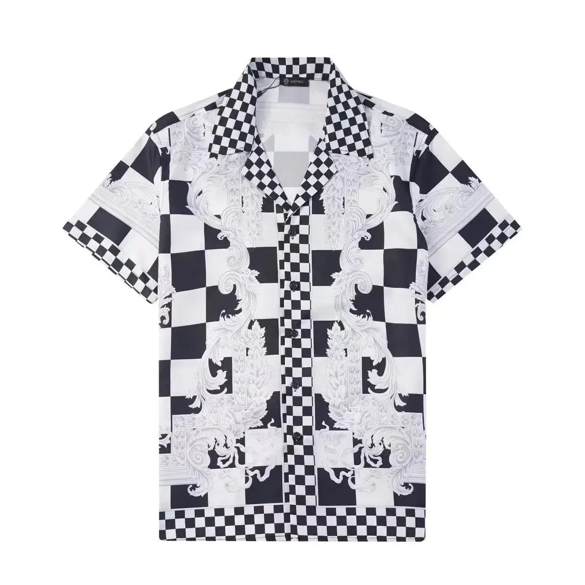 Versace Versace Baroque Print Black/White Checkered Shirt Multicolor
