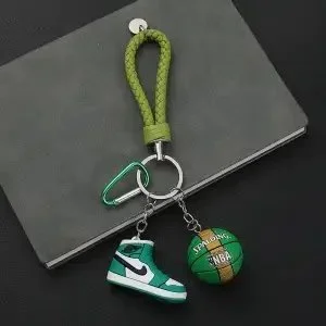 Other Keychain with Nike Air Jordan Sneaker & Basketball Charm Green - 1