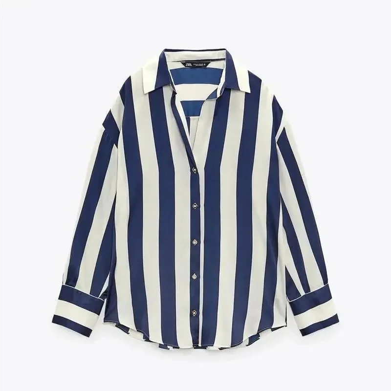 Zara Zara Striped Button-Up Shirt Blue & White Blue - 1