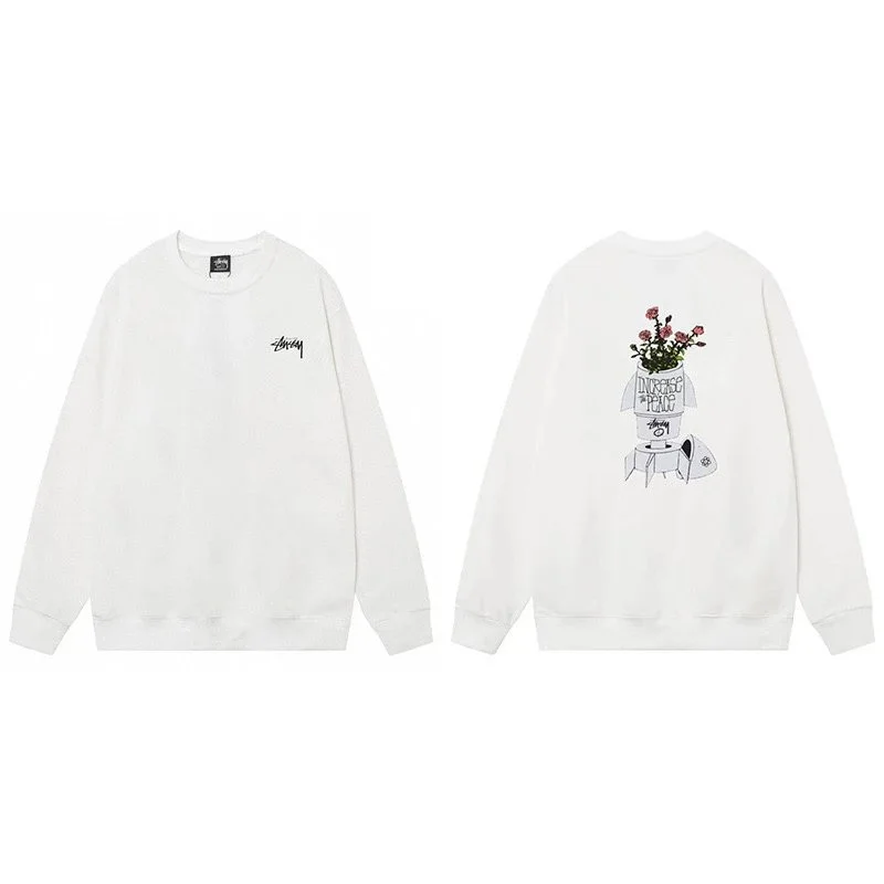 Stussy Stussy Stüssy Flower Print Crewneck Sweatshirt White White - 1