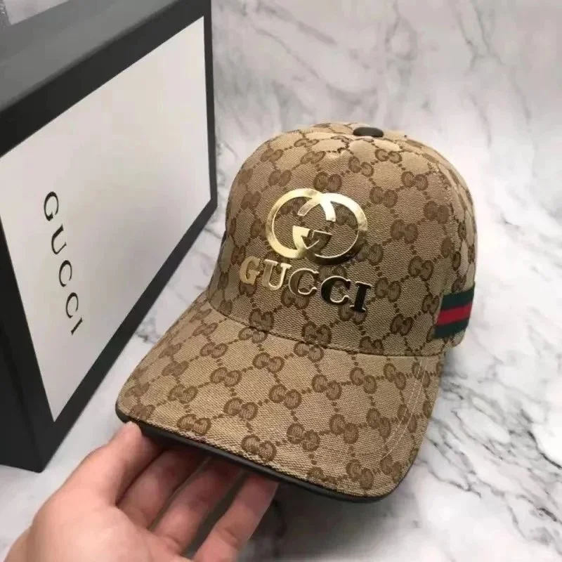 Gucci Gucci GG Monogram Cap Beige/Gold Headwear Beige - 1