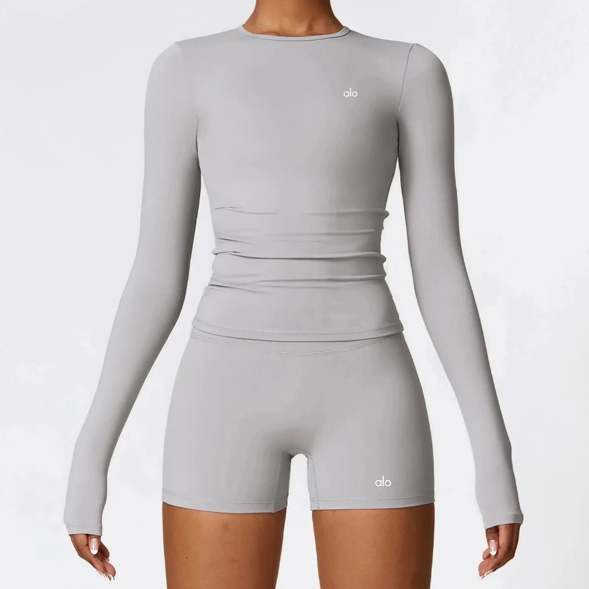 Alo Yoga Alo Solid Grey Long Sleeve Set Grey - 1