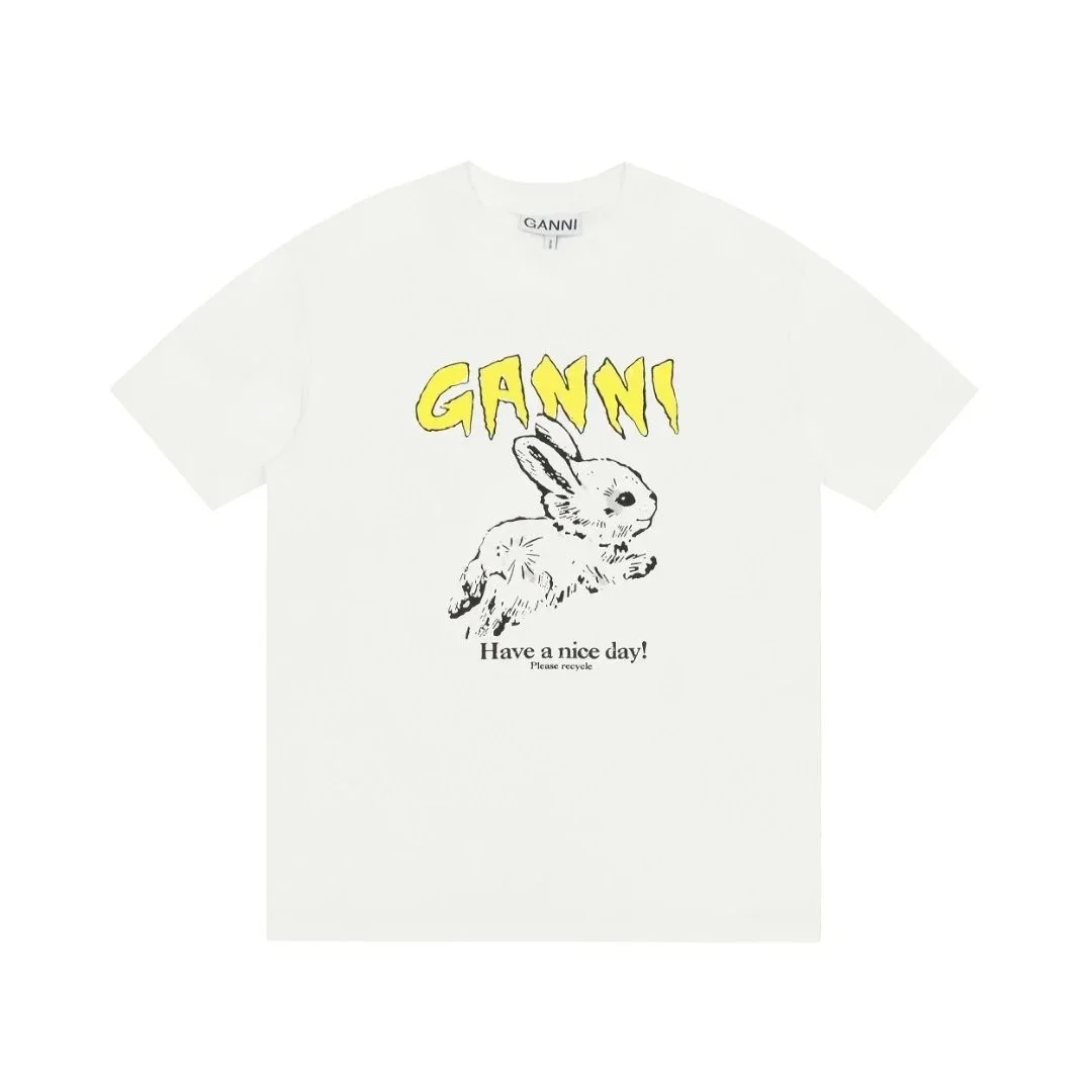 Ganni Ganni Have a Nice Day! Rabbit T-Shirt White White - 1