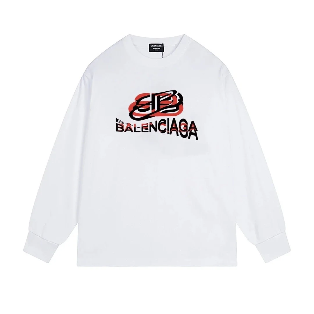 Balenciaga Balenciaga White Logo Print Long Sleeve T-Shirt White - 1