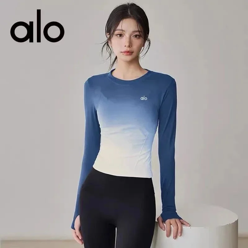 Alo Yoga Alo CX6207 Blue Gradient Long Sleeve Top Blue - 1