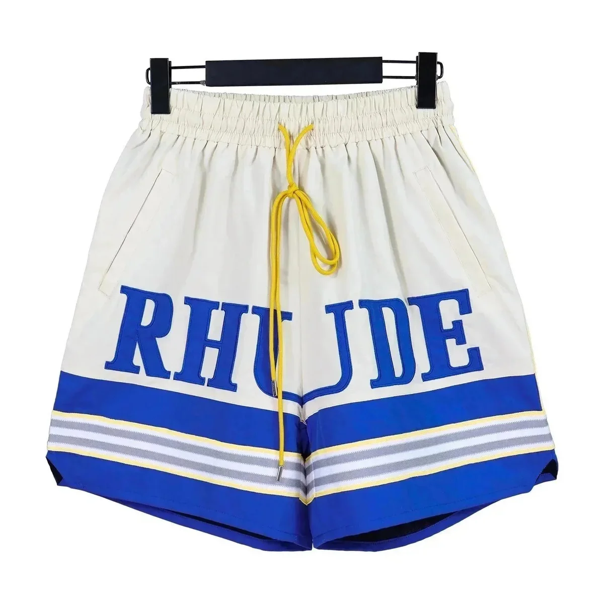Rhude Rhude Blue & White Letter Print Shorts White - 1