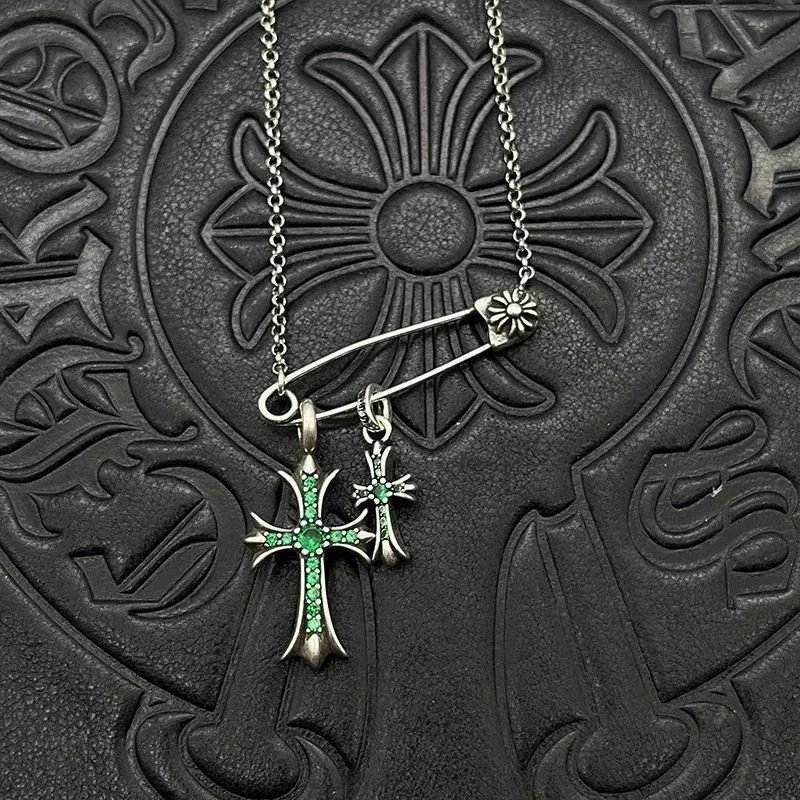 Chrome Hearts Chrome Hearts CH Cross B17 Green Diamond Necklace Green - 1