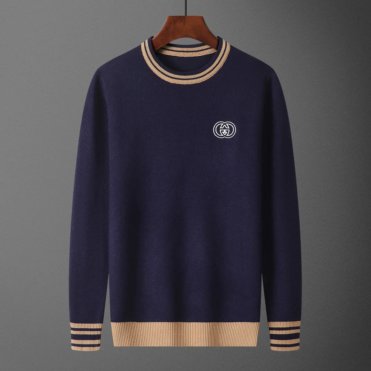 Gucci Gucci Navy/Beige GG Logo Knit Sweater Navy