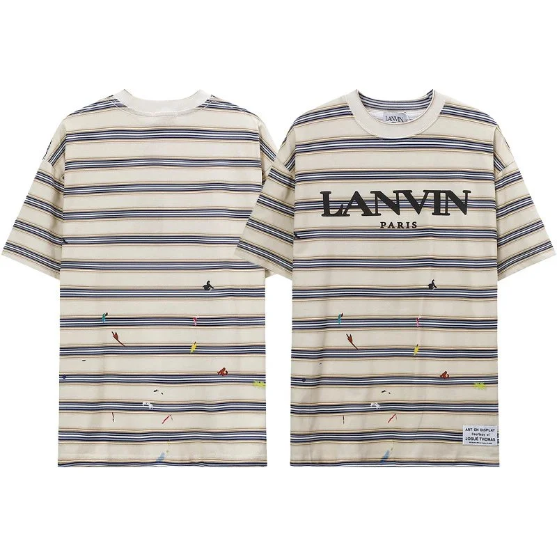 Lanvin Lanvin Beige & Navy Striped with Multi-Color Splatter T-Shirt Beige
