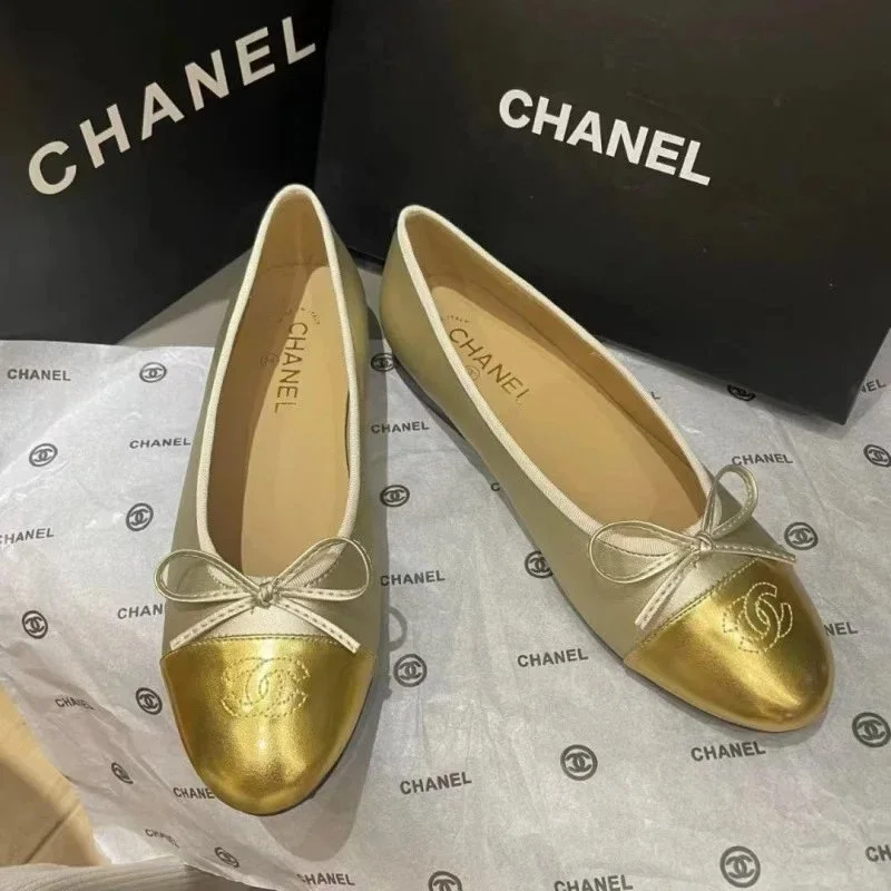 Chanel Chanel Classic Flap Gold & Beige Ballet Flats Gold