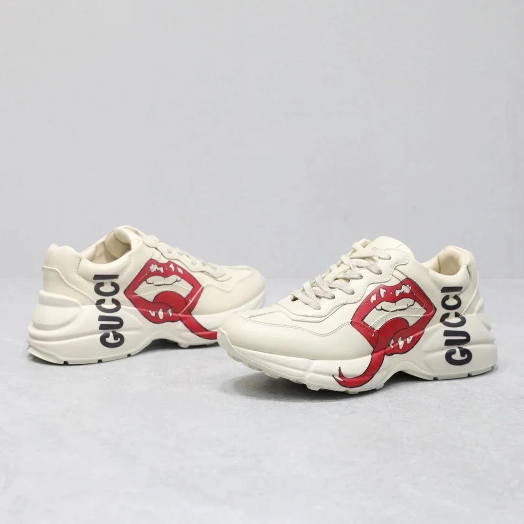 Gucci Gucci Rhyton Mouth Print White Leather Sneakers White