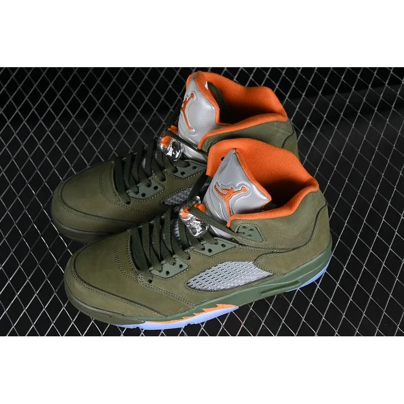 Jordan Air Jordan Air Jordan 5 Olive Green Orange Sneakers Green - 1