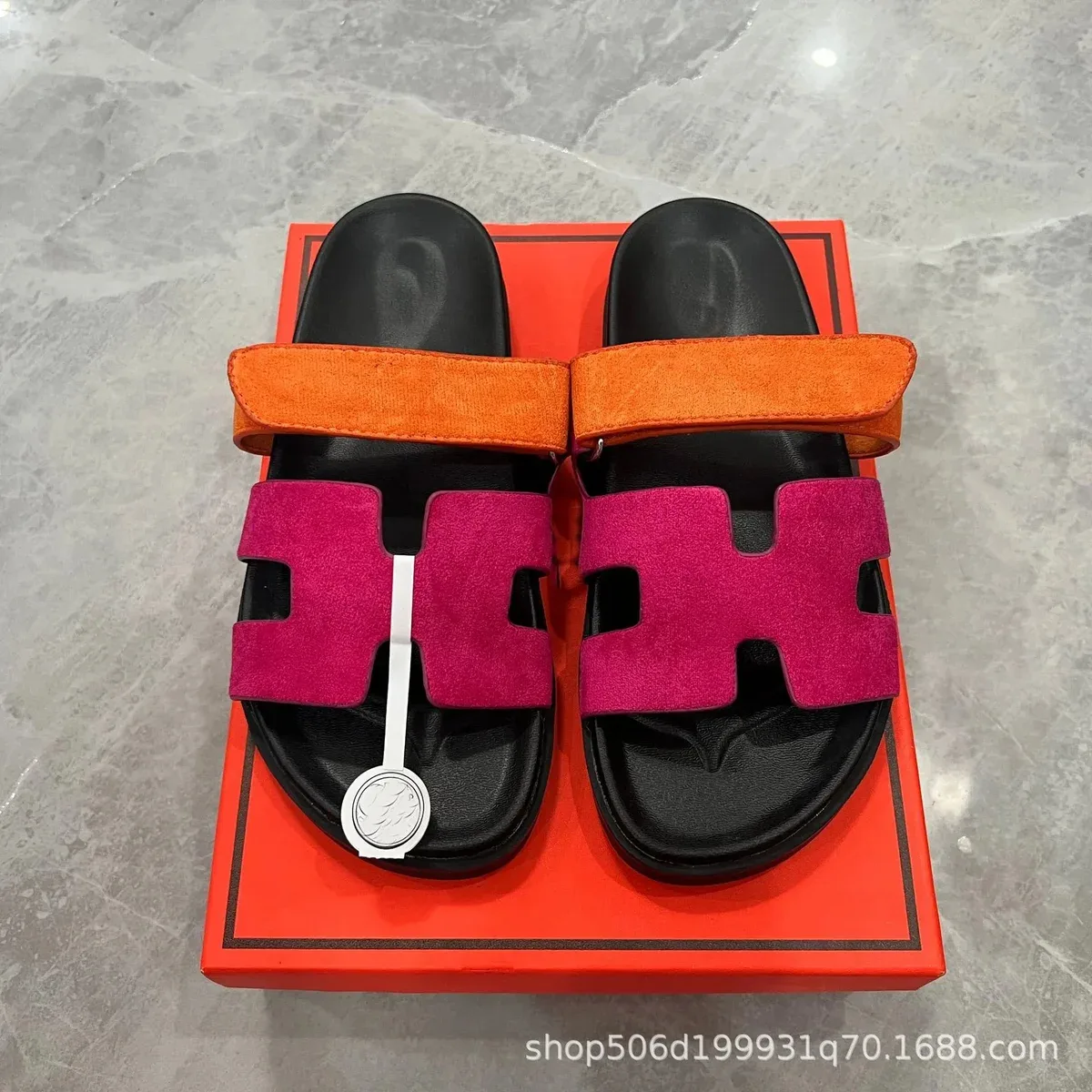 Hermès Hermès H Slide Sandals Peach Pink Suede Pink