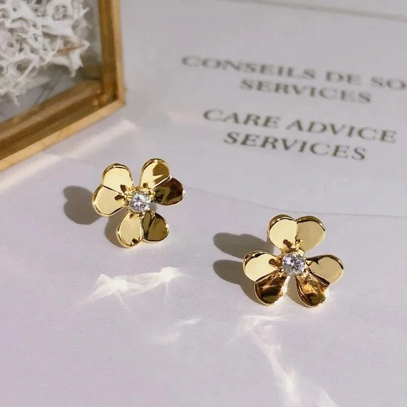 Other Gold Flower Earrings with Crystal Center Gold - 1