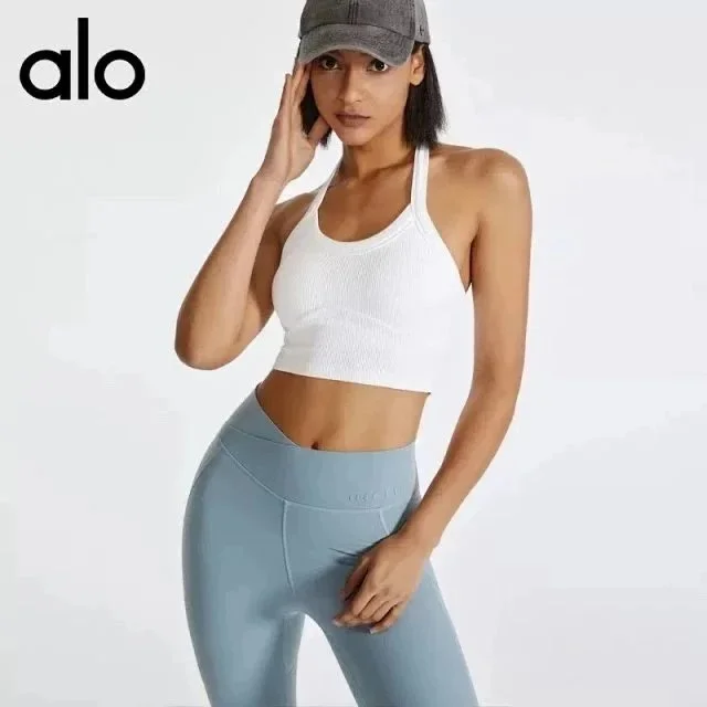 Alo Yoga Alo White Ribbed Crop Top Yoga Set White - 1