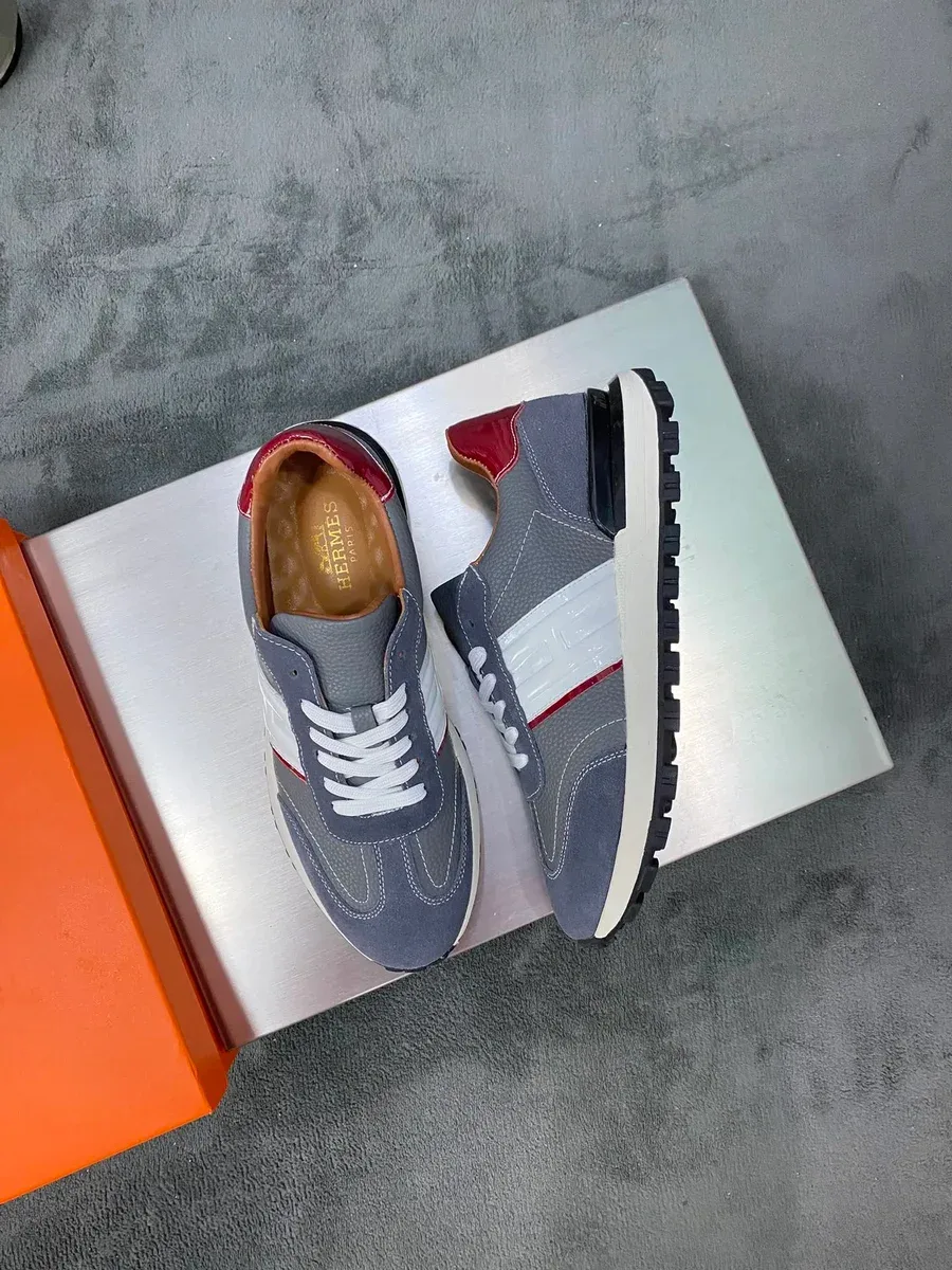 Hermès Hermès Grey & Red Leather Sneakers Grey