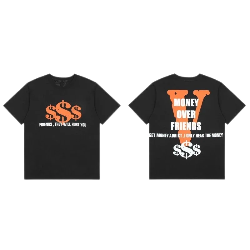 VLONE Vlone Money Over Friends Black T-Shirt Black - 1