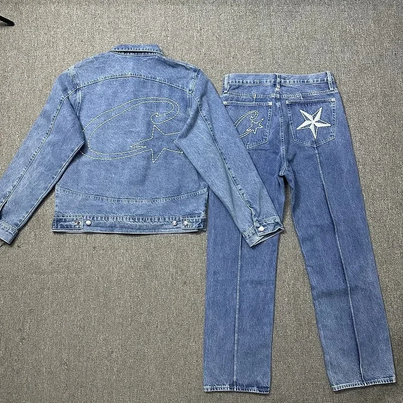 Other Unisex Denim Set with Embroidered Star & Comet Design Blue - 1
