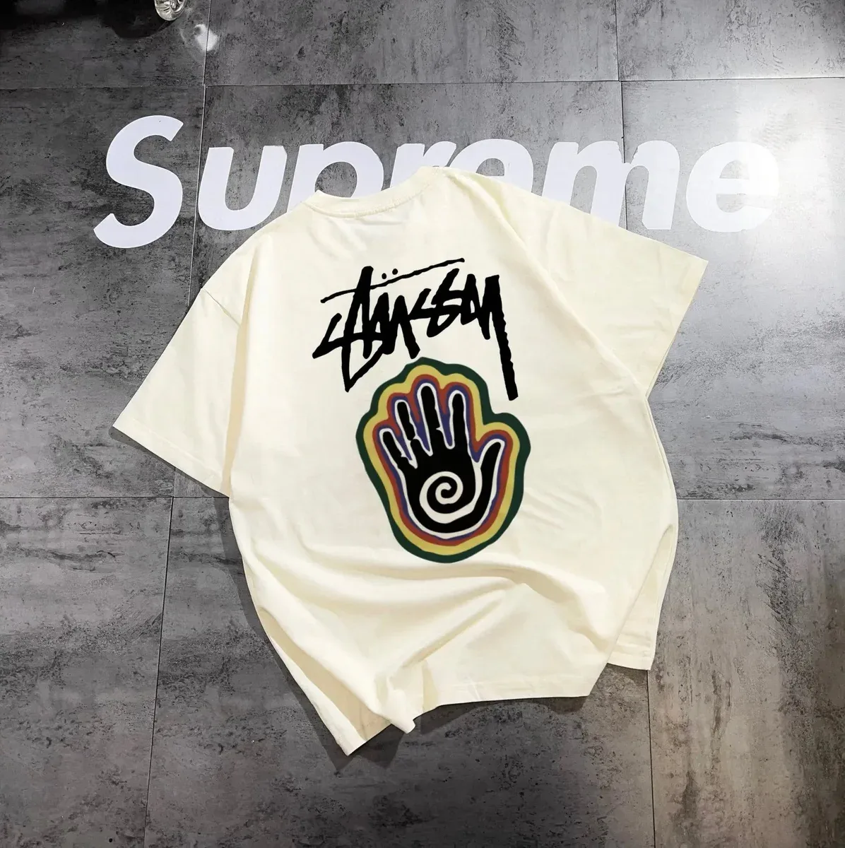 Stussy Stussy Stüssy Hand Print T-Shirt Cream Cream - 1