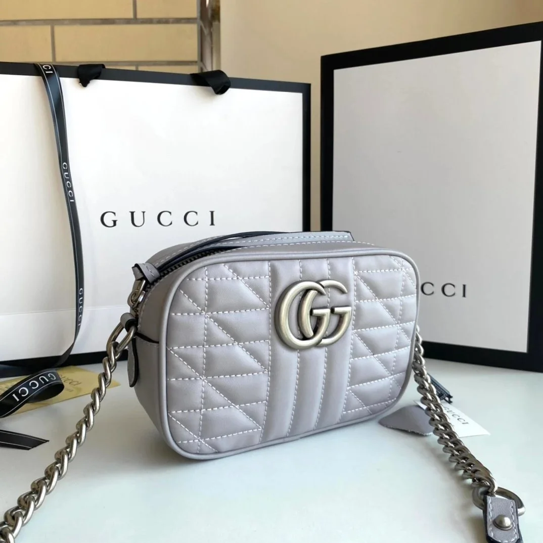 Gucci Gucci GG Marmont Silver Quilted Crossbody Bag Silver