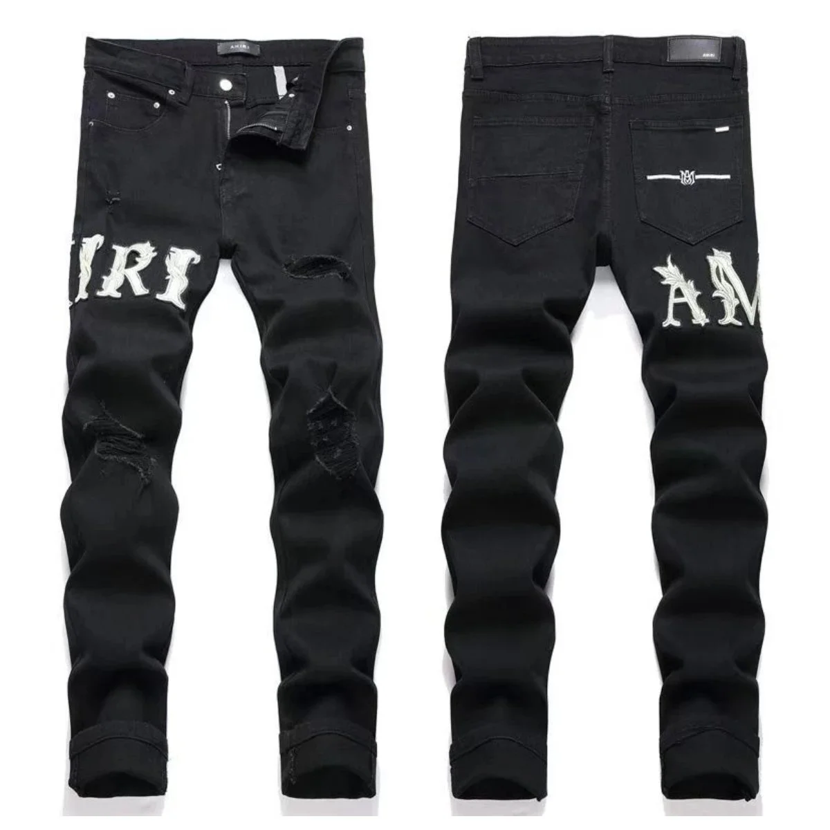 Amiri Amiri AMIRI Ripped Black/White Logo Jeans Black - 1