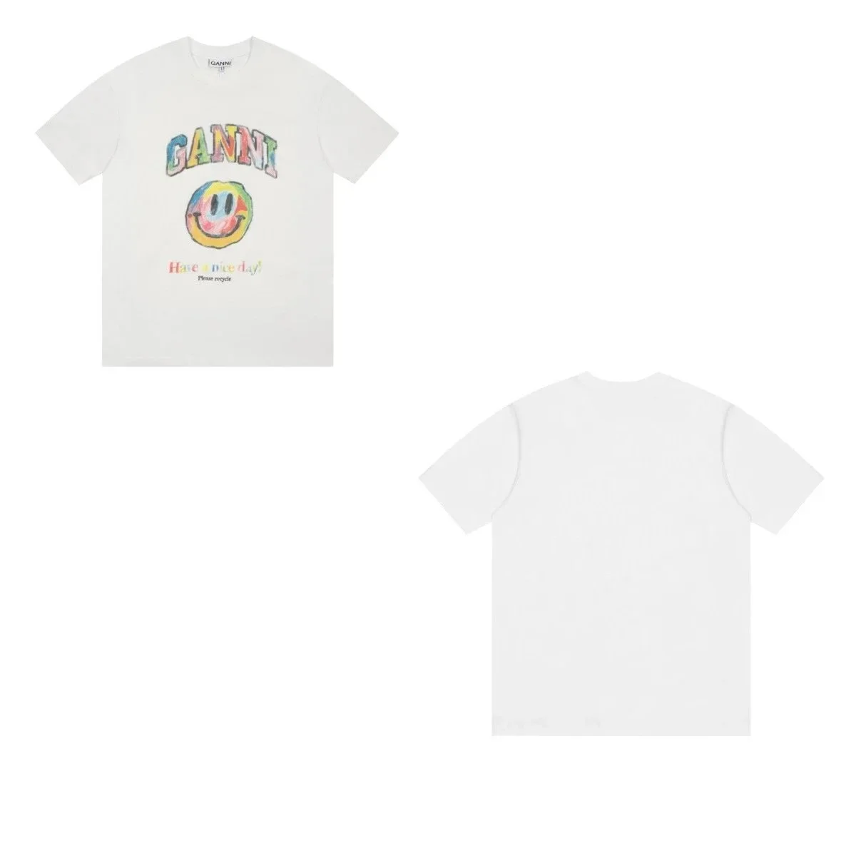 Ganni Ganni Have a Nice Day Smile T-Shirt White White - 1