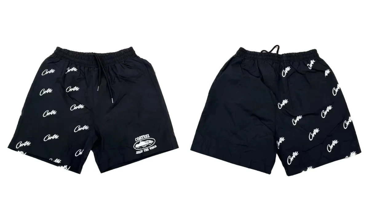 Corteiz Corteiz All-Over White Print Black Shorts Black - 1
