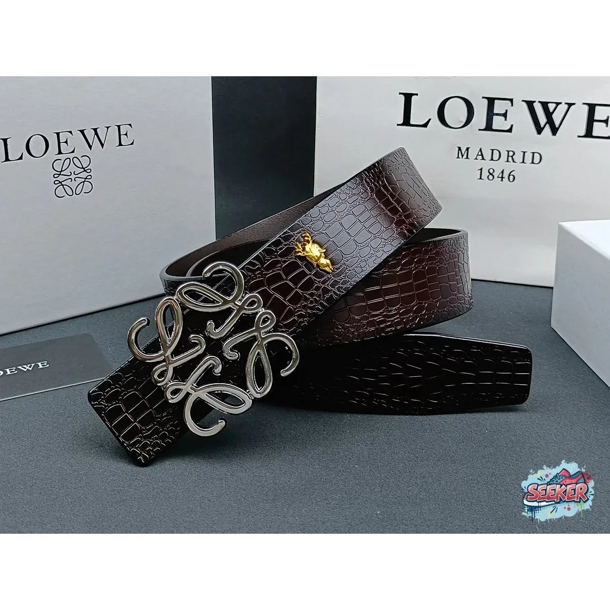 Loewe Loewe Anagram Crocodile Belt Brown Leather Belt Brown - 1