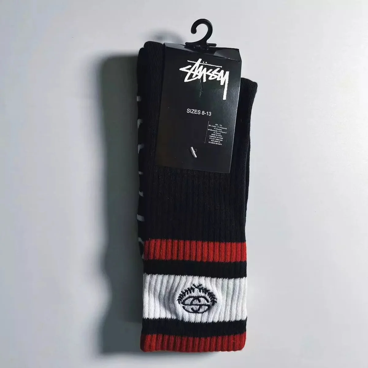 Stussy Stussy Black & White Striped Socks with Embroidered Logo Black - 1