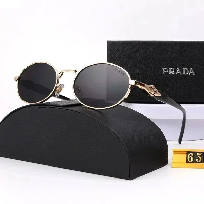 Prada Prada Classic Logo Round Sunglasses Black Gold Eyewear Black - 1