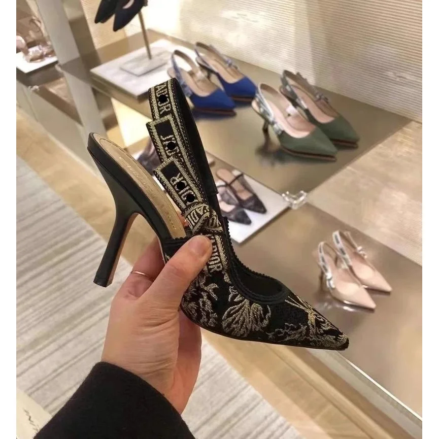 Dior Dior Lady Dior Black & Gold Slingback Heels Black - 1