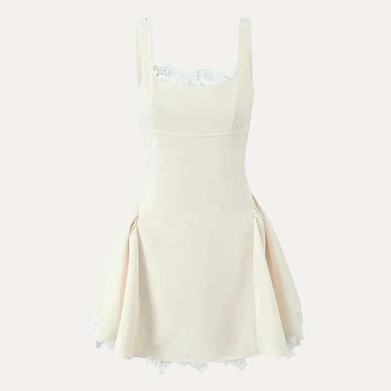 Other Cream Lace Trim Mini Dress Cream - 1
